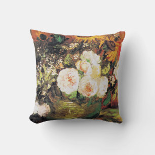Bowl with Sunflowers, Roses and Other Flowers Throw Pillow
