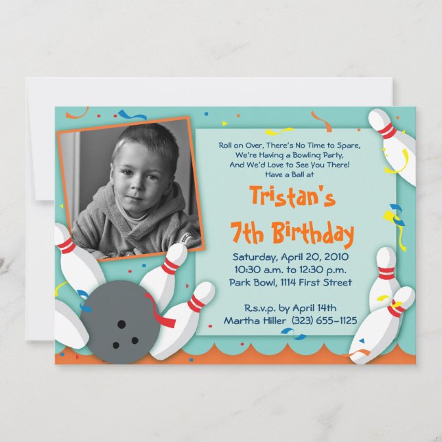 "Bowled Over" Party Invitation - Boys (Front)