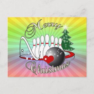 BOWLER / BOWLING MERRY CHRISTMAS HOLIDAY POSTCARD