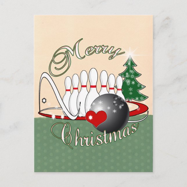 BOWLER / BOWLING MERRY CHRISTMAS HOLIDAY POSTCARD (Front)