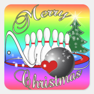 BOWLER / BOWLING MERRY CHRISTMAS SQUARE STICKER