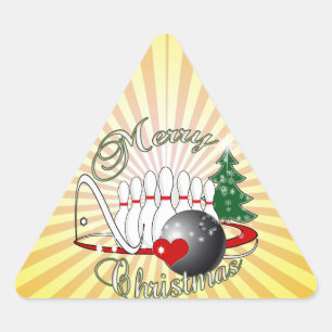 BOWLER / BOWLING MERRY CHRISTMAS TRIANGLE STICKER