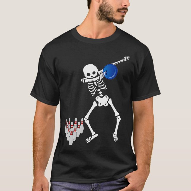 Bowler Dabbing Skeleton Bowling Ball Themed Gift T-Shirt (Front)