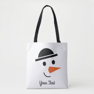 Bowler-hatted Snowman Face Design Tote Bag