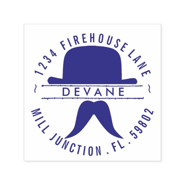 Bowler & Moustache Self-Ink Return Address Stamp (Design)