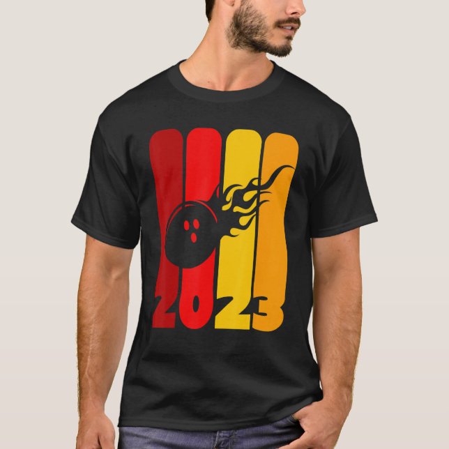 Bowler, Pin and Bowling Ball Team 2023 More Strike T-Shirt (Front)