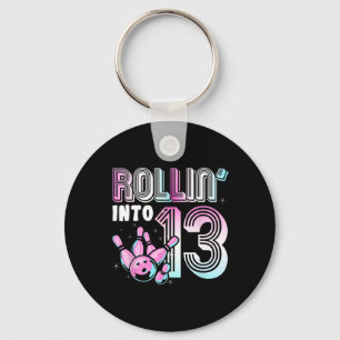 Bowler Rollin’ Into 13 Bowling 13th Birthday Kids Keychain