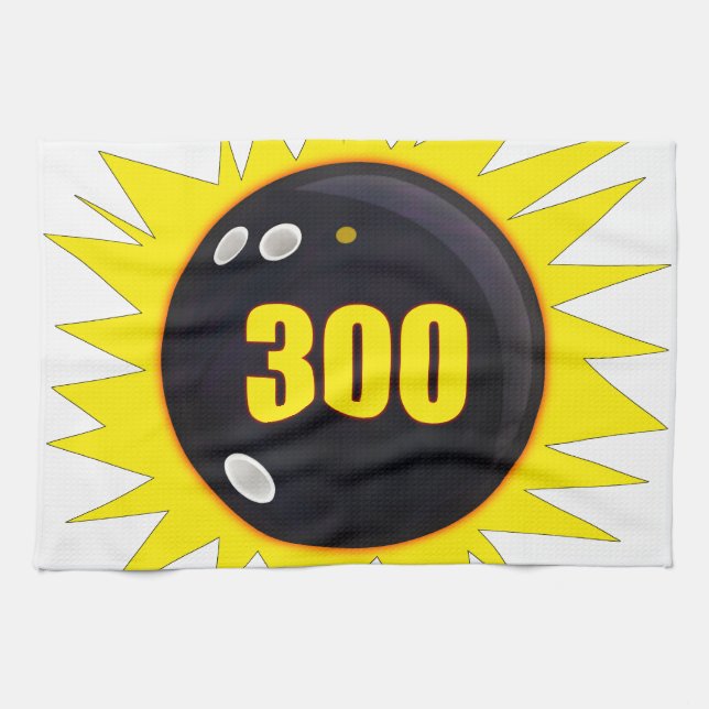 Bowler's 300 Perfect Game, Bowling Ball Graphics Kitchen Towel (Horizontal)