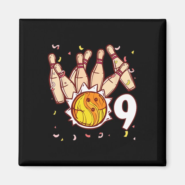 Bowling 9th Birthday Bowling Theme 9 Year Old Funn Magnet (Front)