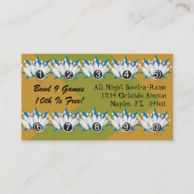 Bowling Alley Loyalty Rewards Business Punch Cards (Front)