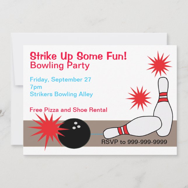 Bowling Alley Party Customizable Invitation (Front)