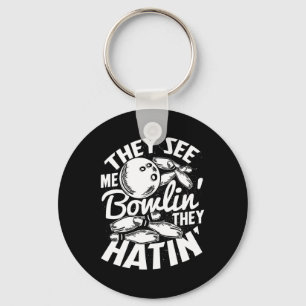 Bowling Alley Pins Spare Strike 1 Keychain