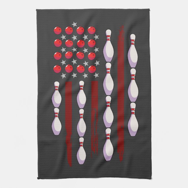 Bowling American Flag Kitchen Towel (Vertical)