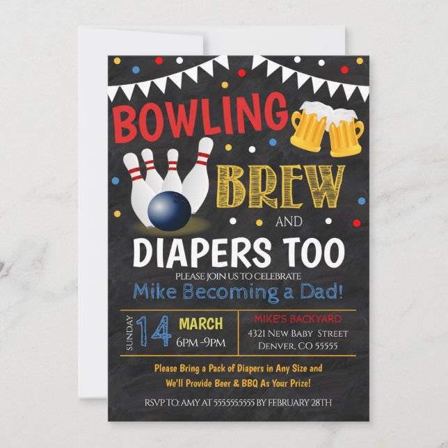 Bowling and Beer Baby Shower Invitation Chalkboard (Front)