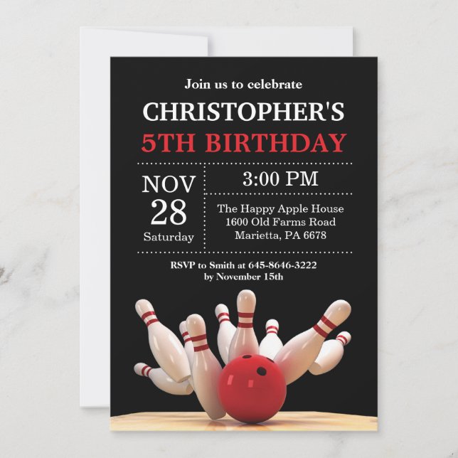 Bowling Anniversaire Invitation Anniversaire fête  (Devant)