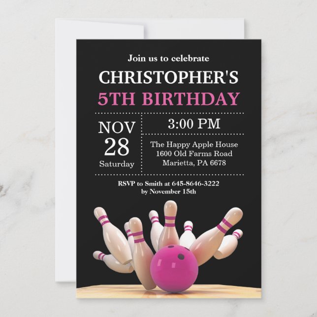 Bowling Anniversaire Invitation Anniversaire Fête  (Devant)