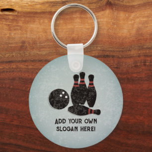 Bowling Ball and Pins - add your text front & back Keychain
