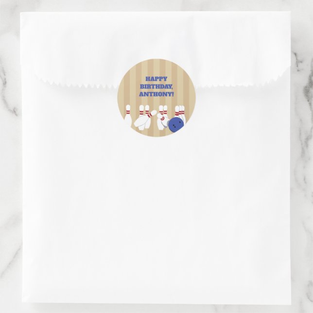 Bowling Ball and Pins Bowling Birthday Party Classic Round Sticker (Bag)
