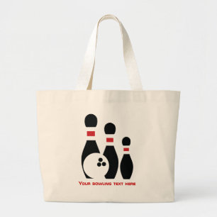 Bowling ball and pins custom large tote bag
