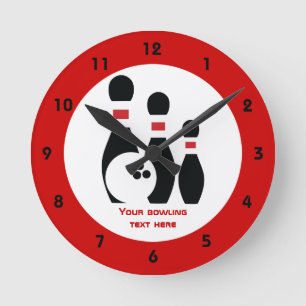 Bowling ball and pins custom round clock