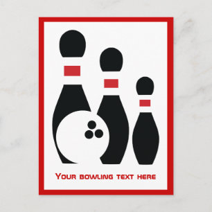 Bowling ball and pins custom vertical postcard