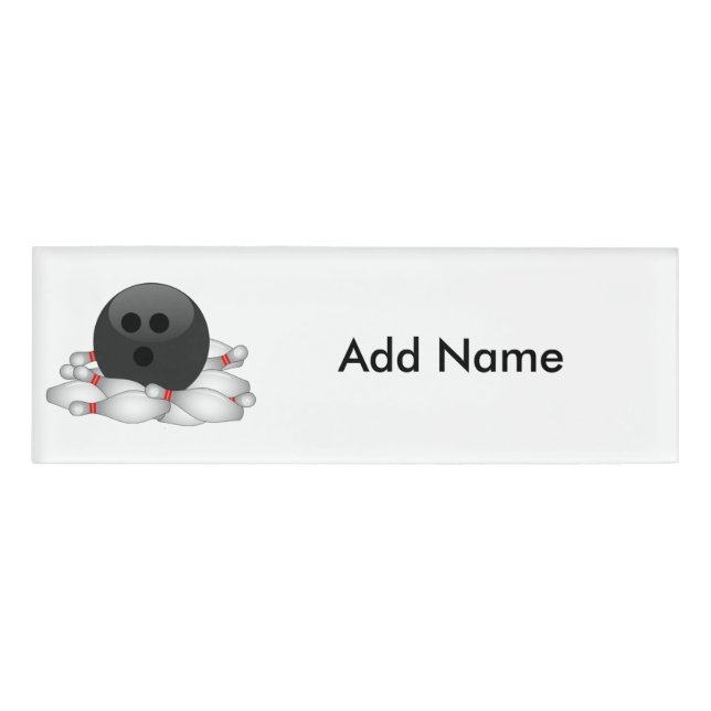 Bowling Ball And Pins Name Tag (Front)