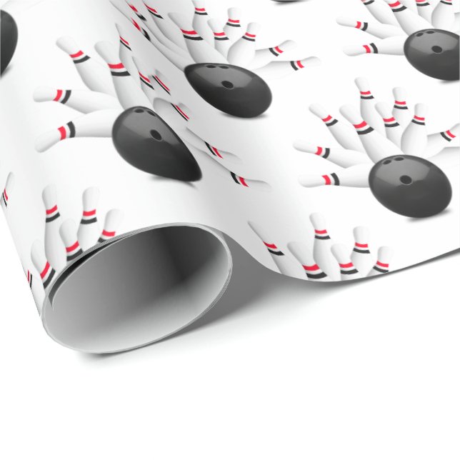 bowling ball and pins on white wrapping paper (Roll Corner)
