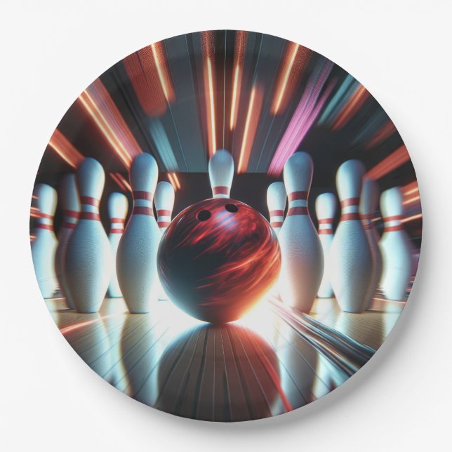 Bowling Ball and Pins Paper Plate (Front)