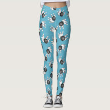 Bowling Ball and Pins Pattern Blue Leggings