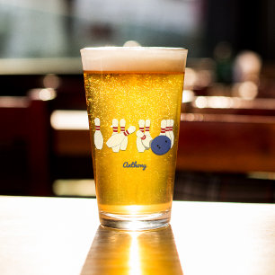 Bowling Ball and Pins Personalized Glass