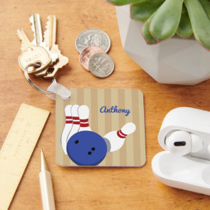 Bowling Ball and Pins Personalized Keychain