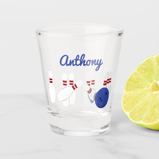 Bowling Ball and Pins Personalized Shot Glass (Front)