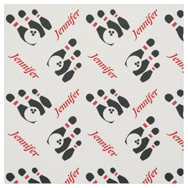 Bowling ball black red pins with name personalized fabric (Swatch)