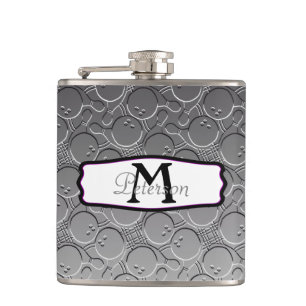Bowling Ball Chrom Look Pattern Personalizable Hip Flask