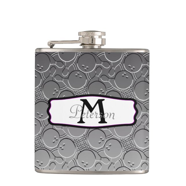 Bowling Ball Chrom Look Pattern Personalizable Hip Flask (Front)
