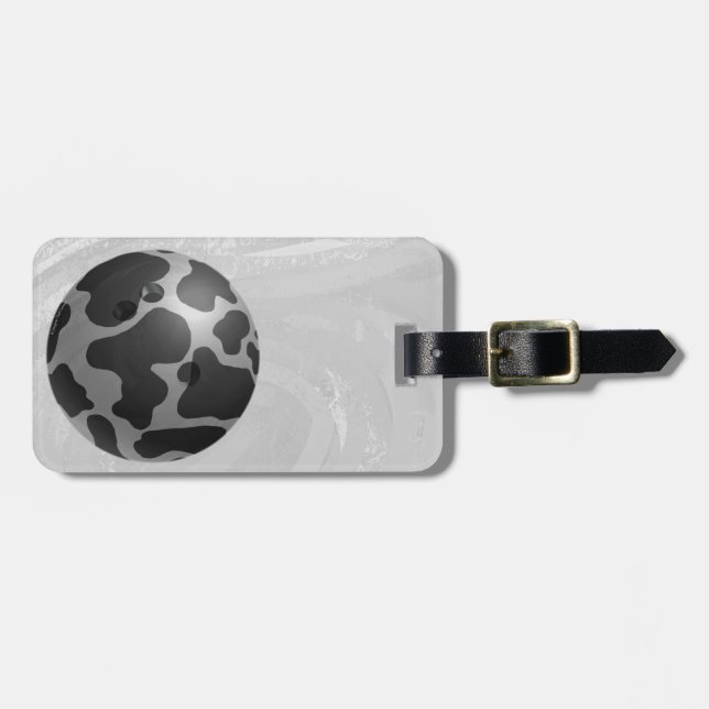 Bowling Ball Cow Grey Luggage Tag (Front Horizontal)