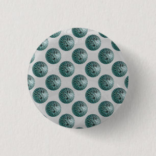 Bowling Ball Leopard Teal 1 Inch Round Button
