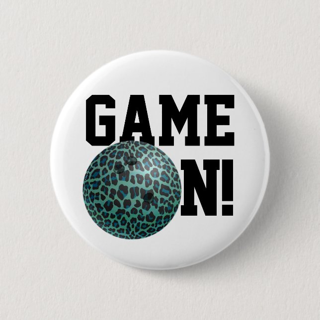 Bowling Ball Leopard Teal 2 Inch Round Button (Front)