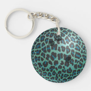 Bowling Ball Leopard Teal Keychain