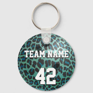 Bowling Ball Leopard Teal Keychain