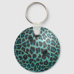 Bowling Ball Leopard Teal Keychain