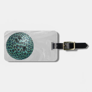 Bowling Ball Leopard Teal Luggage Tag