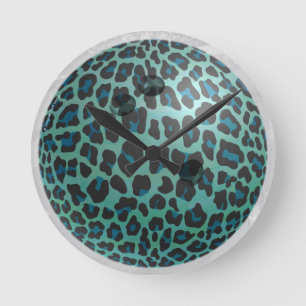 Bowling Ball Leopard Teal Round Clock