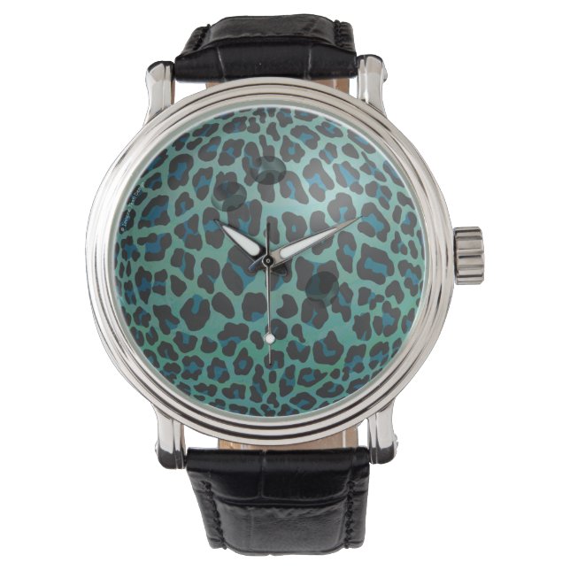 Bowling Ball Leopard Teal Watch (Front)