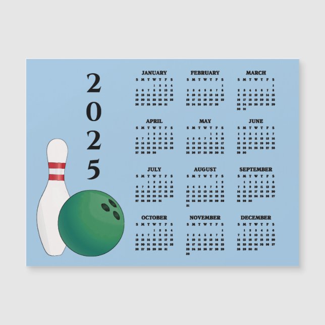 Bowling Ball Pin 2025 Calendrier Carte magnétique (Devant)