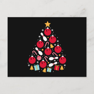 Bowling Ball Pin Christmas Tree Holiday Ornaments Postcard