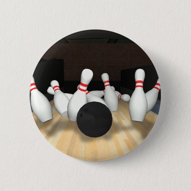 Bowling Ball & Pins: 3D Model: 2 Inch Round Button (Front)