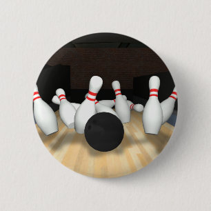 Bowling Ball & Pins: 3D Model: 2 Inch Round Button