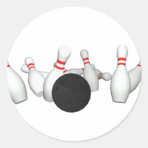 Bowling Ball & Pins: 3D Model: Classic Round Sticker