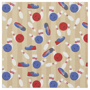 Bowling Ball, Pins and Shoes Patterned Fabric